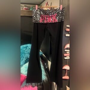 VS Pink Fold Over Flare Leggings